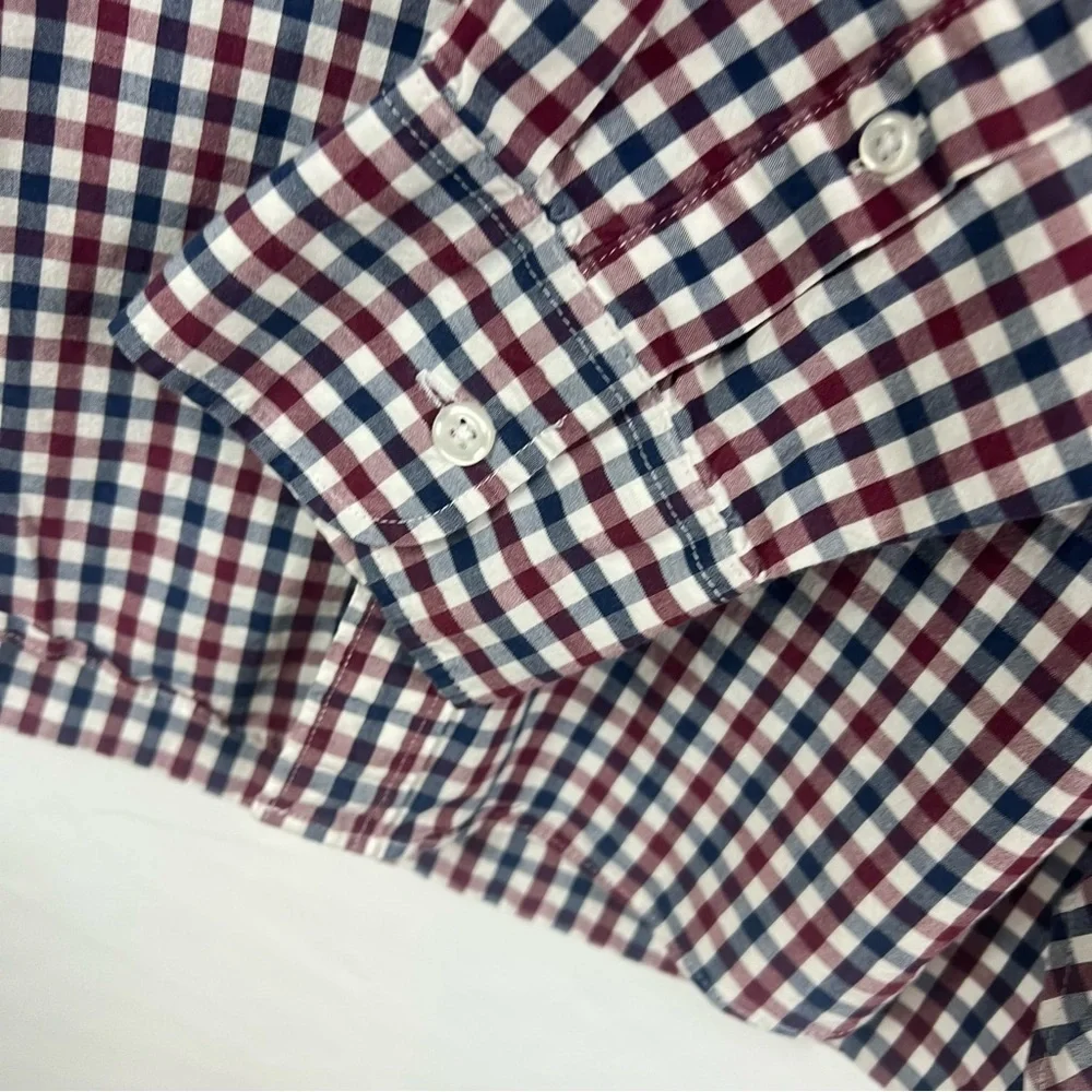 J. Crew Men's Burgundy and Navy Plaid Shirt